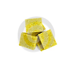 Bouillon cubes on white background, top view