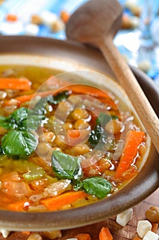 Bouillon with peas photo