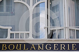 Boulangerie text sign means in french Bakery with black cat
