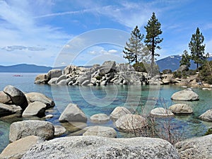 Boulder Strewn Water at Sand Beach on Lake Tahoe photo