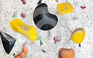 Boulder wall, bouldering concept, indoor climbing wall in gym