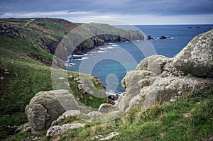 Boulders on the cliffs Lands End Cornwall