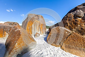 Boulders on the famous Squeaky Beach.