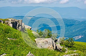 Boulders on a grassy slope