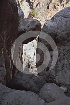 Boulders in mountain gorge. Saklikent, Turkey