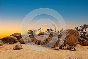 Boulders on the plateau above Wave Rock near the town of Hyden in Western Australia