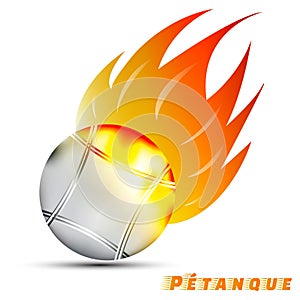 Boules with red orange yellow tone fire in the white background. sport ball logo design. petanque logo. photo