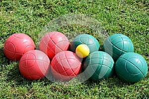 Boules set on grass