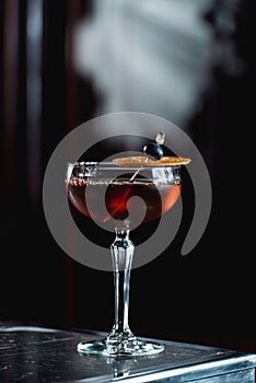 The Boulevardier Cocktail. On a bar desk