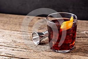 Boulevardier cocktail with copy space