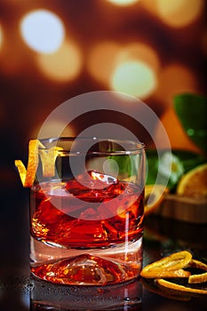 Boulevardier Cocktail in Old Fashion Style Glass