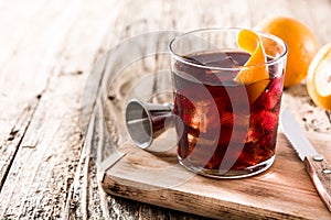 Boulevardier cocktail and orange zest