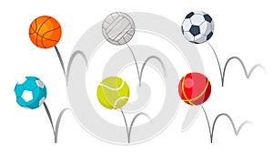 Bounce Balls Sport Playing Equipment Set Vector