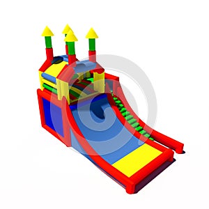 Bounce bouncy castle house isolated on white background. 3D illustration rendering