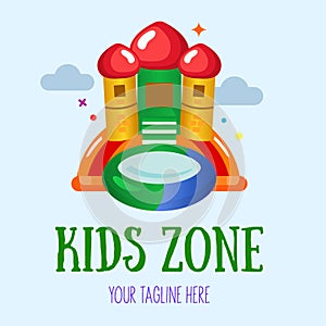 Bouncy castle cartoon logo. Kids zone concept. Children Playground sign