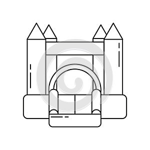 Bouncy castle outline icon. Jumping house on kids playground. Vector illustration.