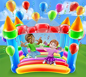 Bouncy House Castle Jumping Girl Boy Kids Cartoon