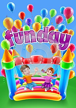 Bouncy House Castle Jumping Girl Boy Kids Cartoon