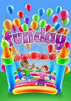 Bouncy House Castle Jumping Girl Boy Kids Cartoon