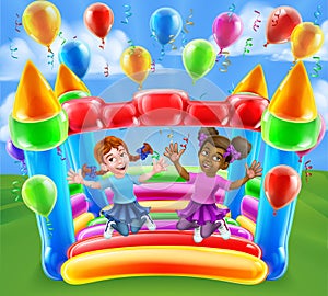 Bouncy House Castle Jumping Girls Kids Cartoon