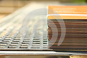 Bound leaflets at a printer