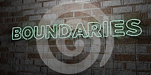 BOUNDARIES - Glowing Neon Sign on stonework wall - 3D rendered royalty free stock illustration