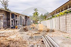 The boundary precast concrete wall during construction