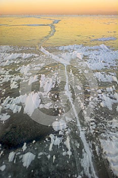 Boundary of young (nilas) and old ice at freshwater Bay