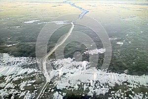 Boundary of young (nilas) and old ice at freshwater Bay