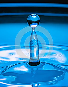 Bounding blue liquid droplet falling to the pool of pure water photo