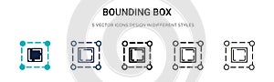 Bounding box icon in filled, thin line, outline and stroke style. Vector illustration of two colored and black bounding box vector