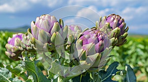 Bountiful artichoke harvest on a sun-kissed plantation in summer