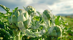 Bountiful artichoke harvest on a sun-kissed plantation in summer