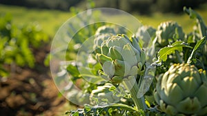 Bountiful artichoke harvest on a sun-kissed plantation in summer