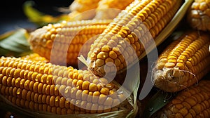 Bountiful autumn harvest: ripe, golden corn ears on display