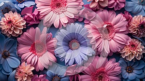 Bountiful Blossoms in Pink and Blue Lush Floral Background