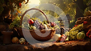Bountiful Harvest: Thanksgiving Cornucopia Overflowing with Seasonal Fruits and Vegetables