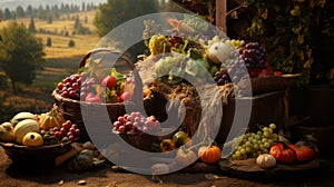 Bountiful Thanksgiving Cornucopia: Overflowing Basket of Autumn\'s Harvest Delights