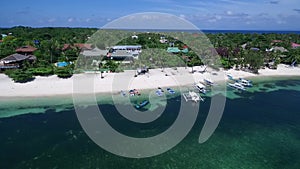 Bounty Beach and Malapascua Island Seashore in Cebu, Philippines. Sulu Sea, Boats and Beautiful Seascape in Background V