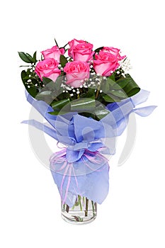 Bouqet of pink roses isolated on white photo