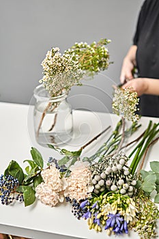 Bouquet 009, step by step installation of flowers in a vase. Flowers bunch, set for home. Fresh cut flowers for