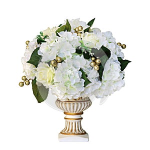 Bouquet of artificial flowers on white background