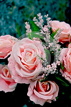 Bouquet of artificial pink roses,  home decor or Wedding floral arrangement