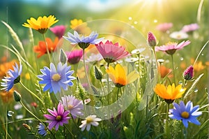 Bouquet of Assorted Vivid Wildflowers Occupying the Center of the Frame - Soft Focus Background of Abundance