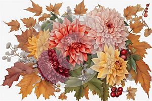 Bouquet with autumn flowers. Illustration