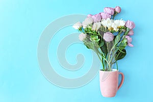 Bouquet of beautiful flowers on color background