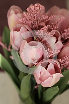 Bouquet of beautiful pink tulips in early spring as a postcard or picture with nice flowers