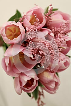 Bouquet of beautiful pink tulips in early spring as a postcard or picture with nice flowers