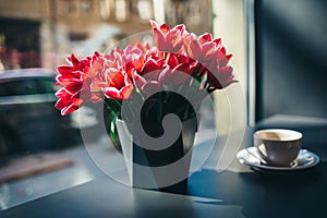 Bouquet of beautiful red tulip flowers