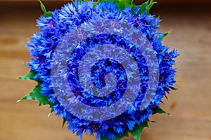 A bouquet of beautiful spring flowers blue cornflower cyanus on